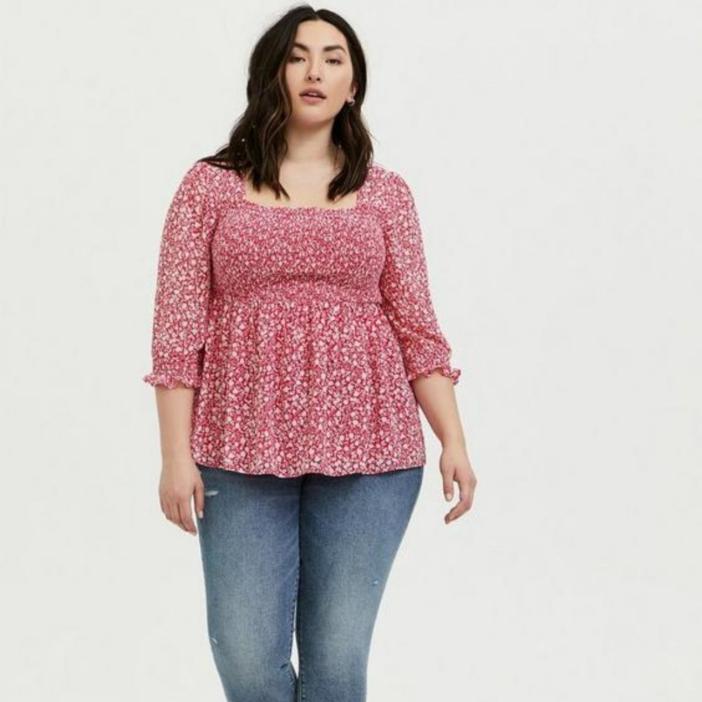 Torrid babydoll chiffon smocked top